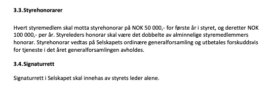 Aksjonæravtale § 3.3 – styrehonorarer