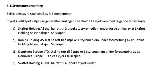 Aksjonæravtale § 3.1 – styresammensetning