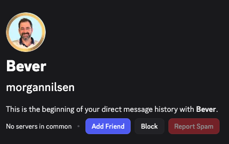 Discord-profil for morgannilsen med visningsnavn Bever